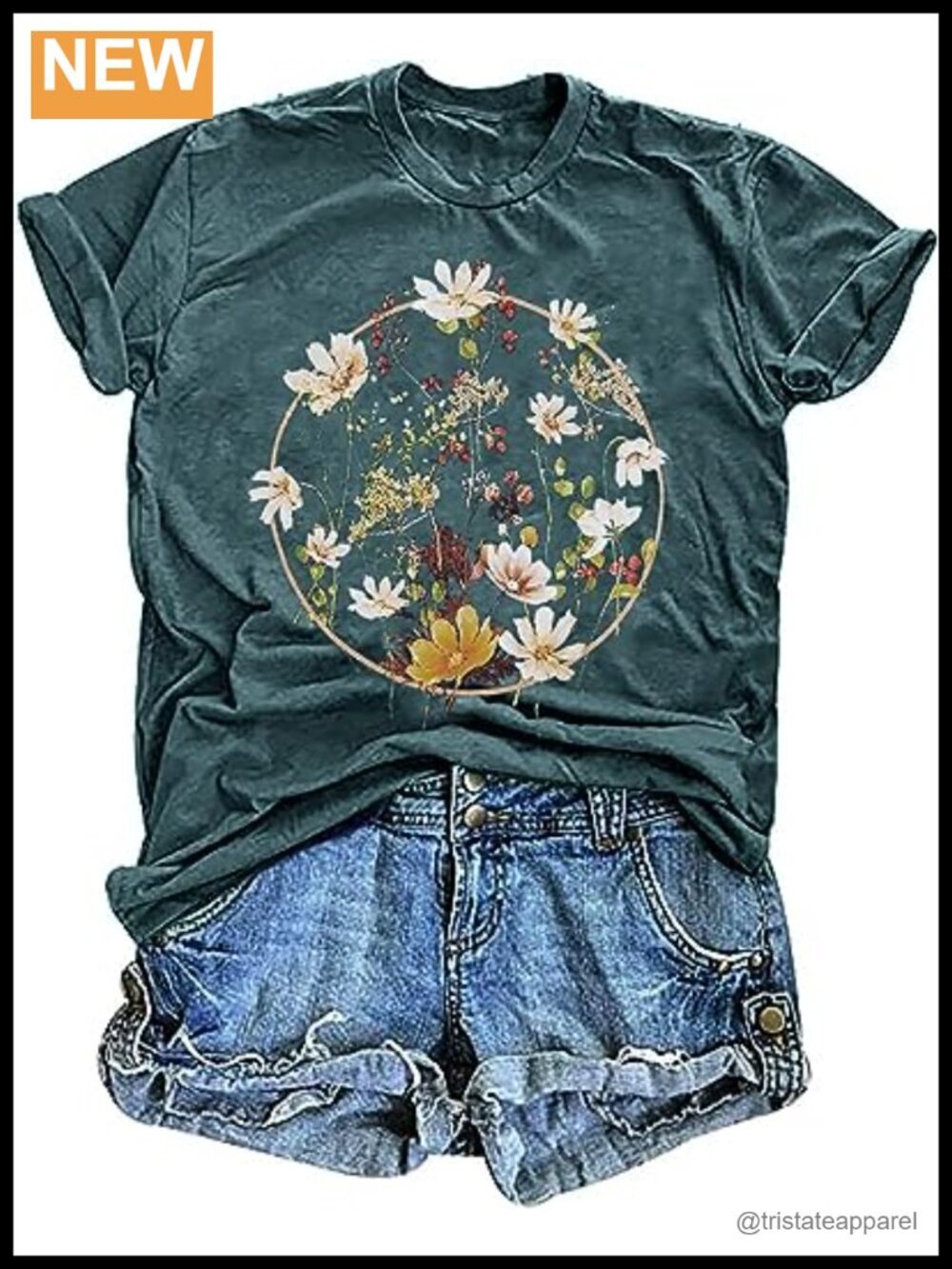 Vintage Floral Graphic Tee Short Sleeve Cotton Blend Loose Fit Casual Top